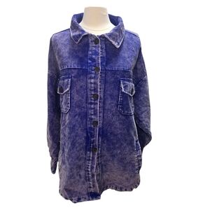 Zenana Ladies Distressed Dark Purple Oversized Corduroy Shaket Size 2X XXL